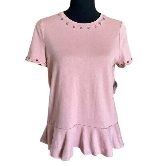 Kate Spade Broome Street Peony Pink Studded Ruffle Top - Picture 1 of 5